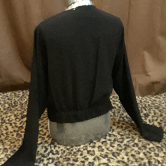 Kardashian Kollection Commodore Black Tie Open Front Cardigan Retro Shirt Jacket - Picture 3 of 5